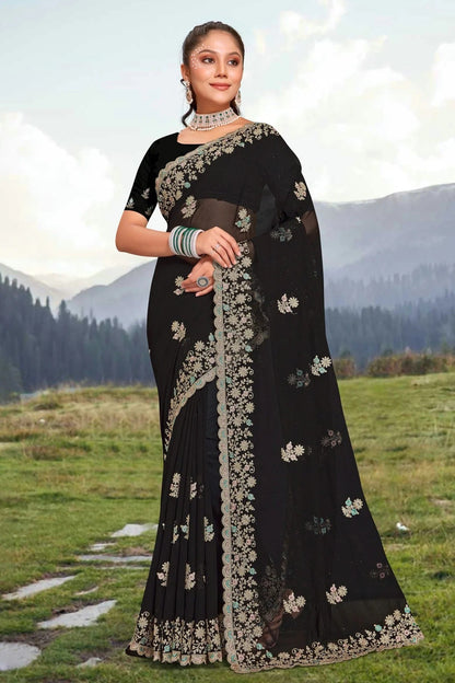 Black Colour Georgette Saree SD1090947