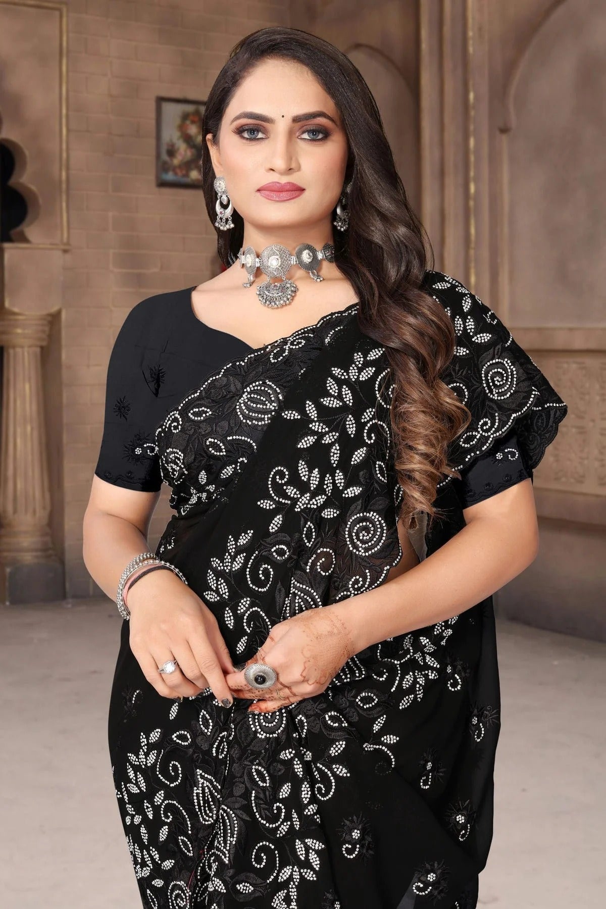 Black Colour Georgette Saree SD1090963 A