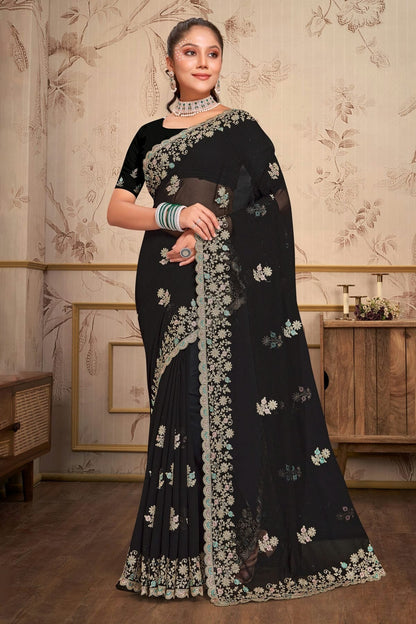Black Colour Georgette Saree SD1090977