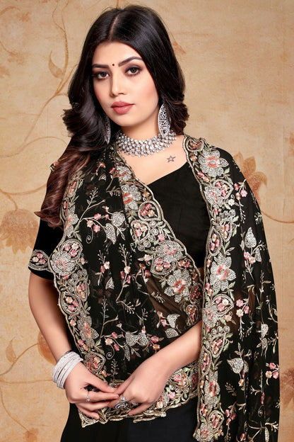 Black Colour Georgette Saree SD1091023 A