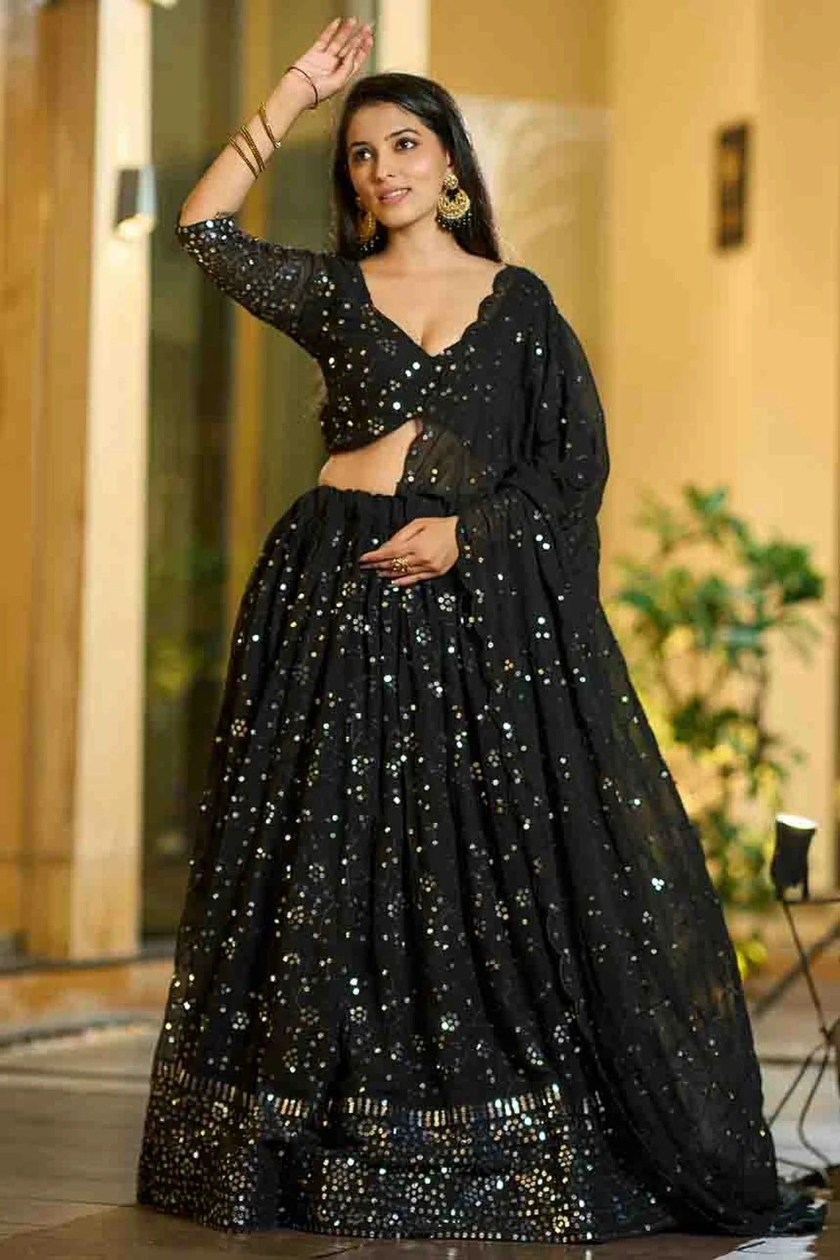 Black Colour Georgette Semi Stitched Lehenga Choli LC1170087 A