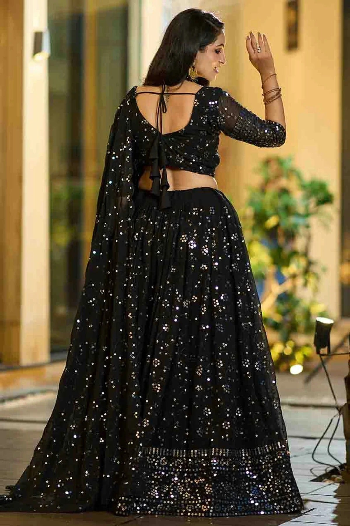 Black Colour Georgette Semi Stitched Lehenga Choli LC1170087 B