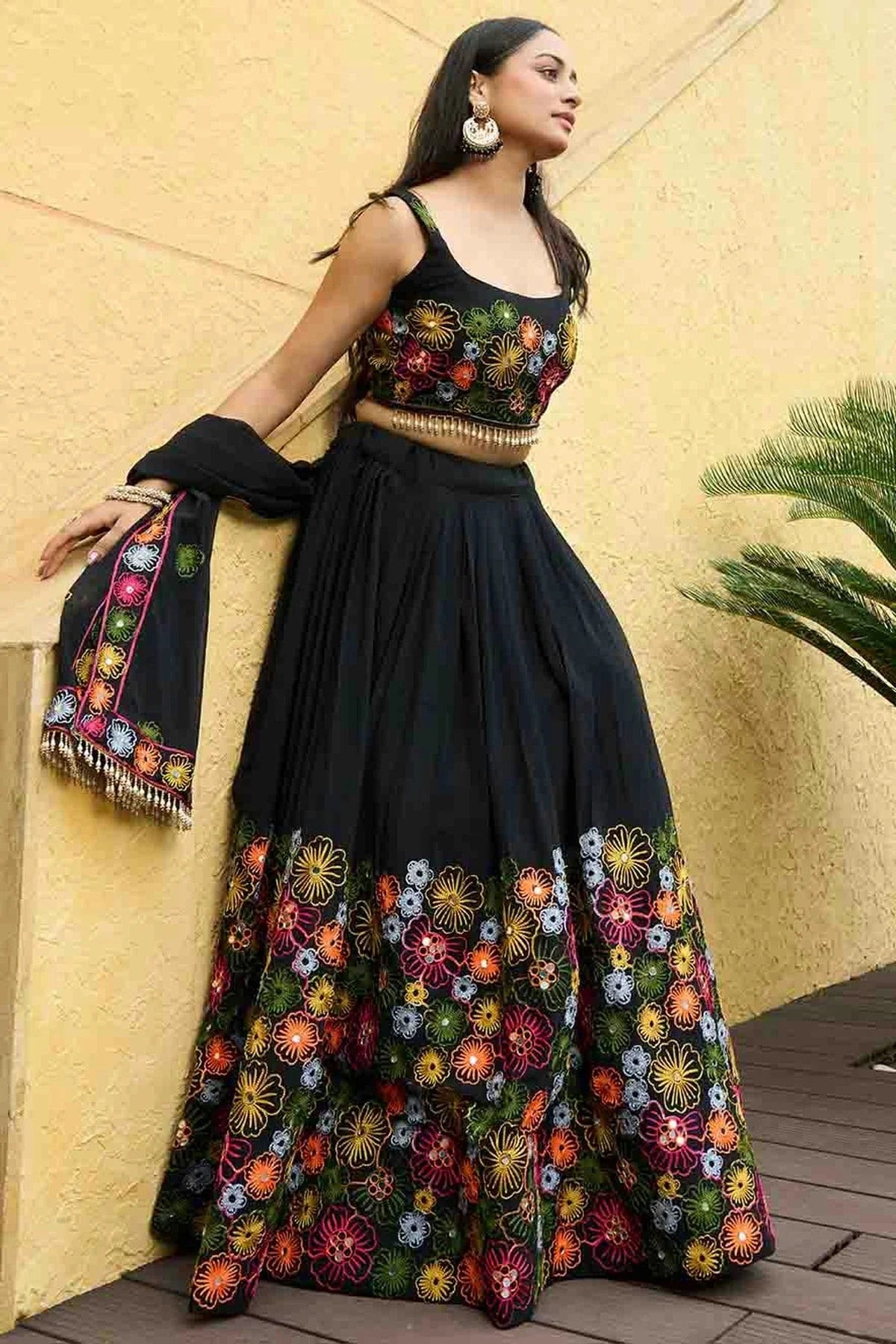 Black Colour Georgette Semi Stitched Lehenga Choli LC1170089 A