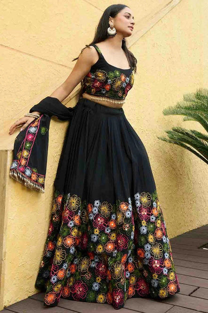 Black Colour Georgette Semi Stitched Lehenga Choli LC1170089 A
