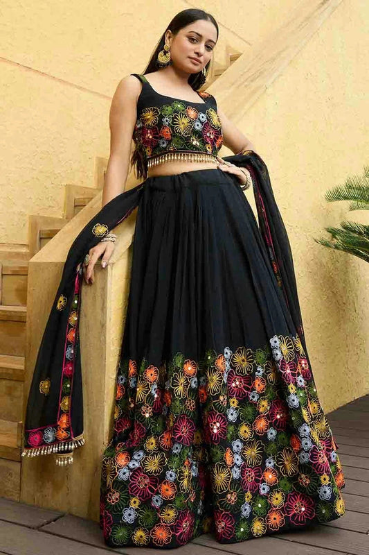 Black Colour Georgette Semi Stitched Lehenga Choli LC1170089