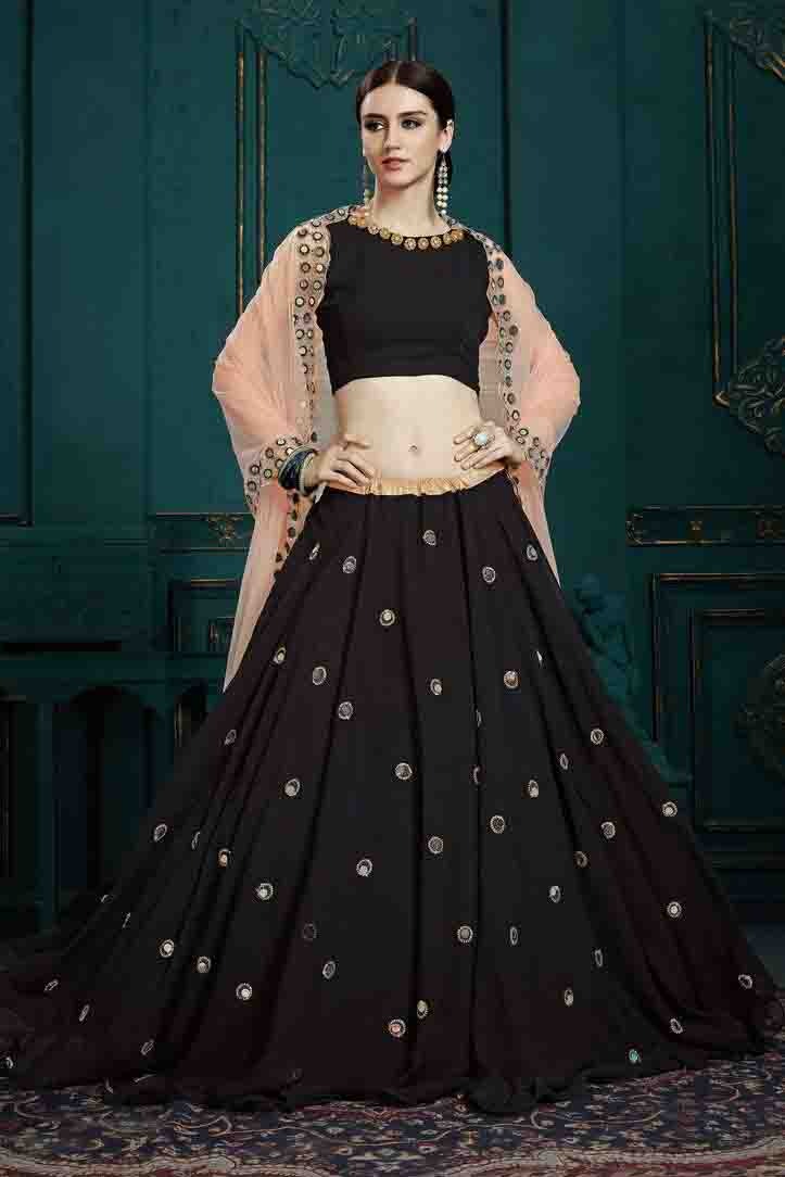 Black Colour Georgette Sequins Work Lehenga Choli LC1080411 A