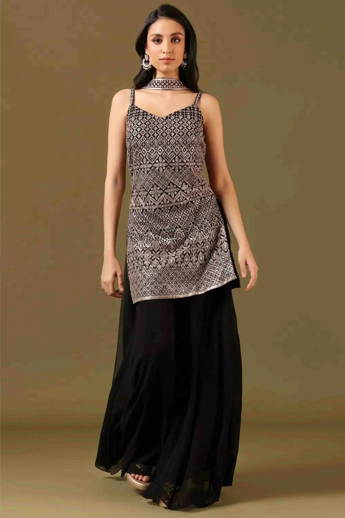 Black Colour Georgette Stitched Sharara Suit SS1140982