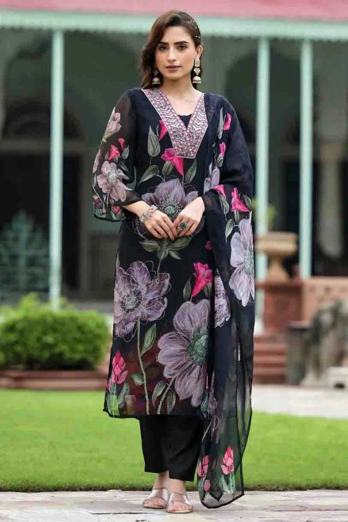 Black Colour Georgette Stitched Suit SS1113309