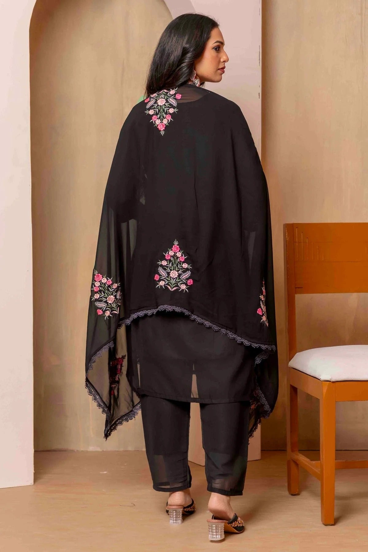 Black Colour Georgette Stitched Suit SS1113311 A