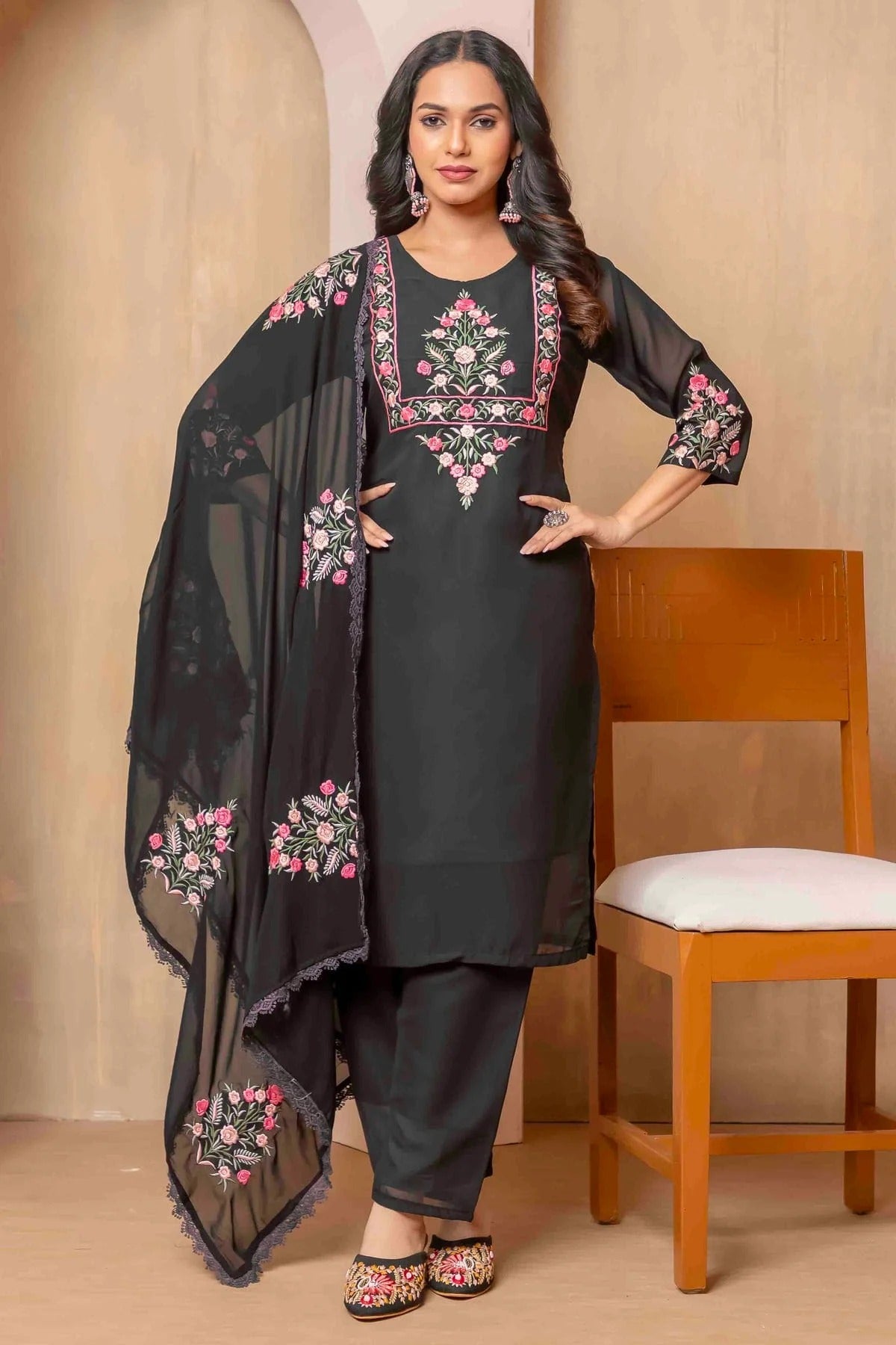 Black Colour Georgette Stitched Suit SS1113311