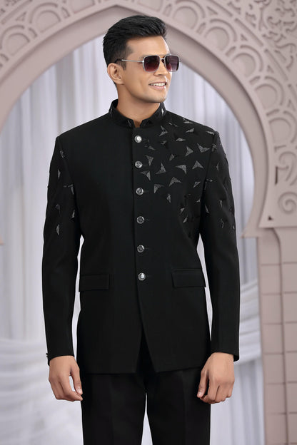 Black Colour Hand Work Imported Fabric Jodhpuri