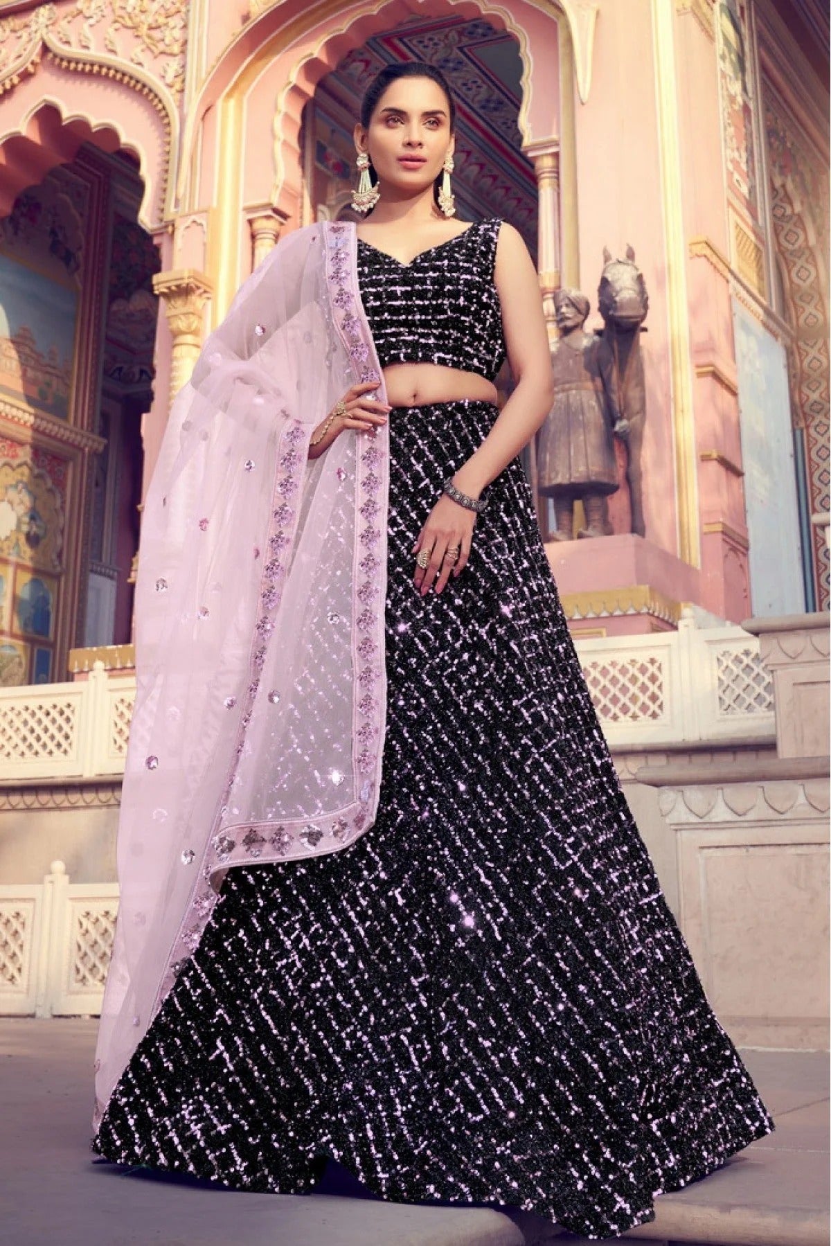 Black Colour Imported Fabric Sequins Work Lehenga Choli LC1080513