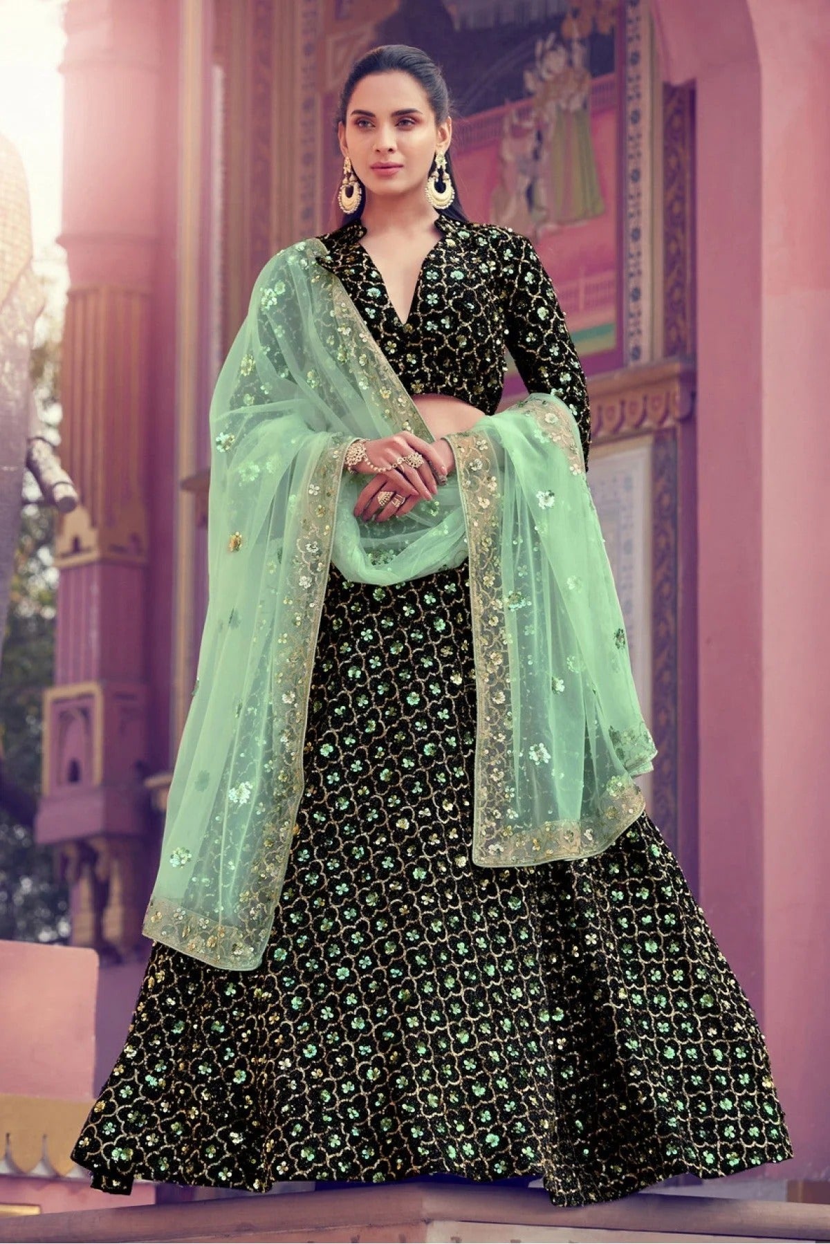 Black Colour Imported Fabric Sequins Work Lehenga Choli LC1080517