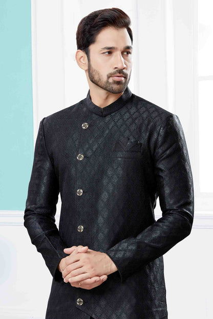 Black Colour Indo Western In Banarasi Jacquard Fabric SH1040439 A