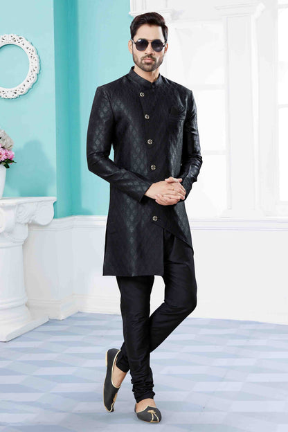 Black Colour Indo Western In Banarasi Jacquard Fabric SH1040439