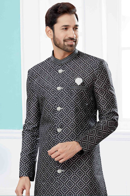 Black Colour Indo Western In Jacquard Fabric SH1040445 A