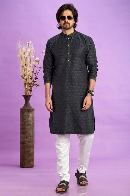Black Colour Jacquard Art Silk Pintex Work Kurta Pajama KP1230205 A