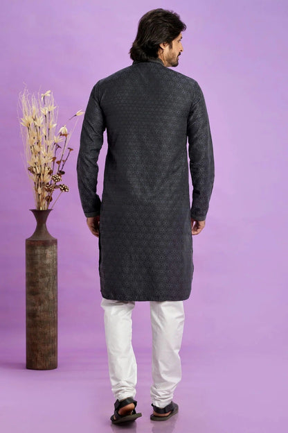 Black Colour Jacquard Art Silk Pintex Work Kurta Pajama KP1230205 B
