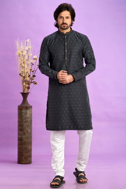 Black Colour Jacquard Art Silk Pintex Work Kurta Pajama KP1230205