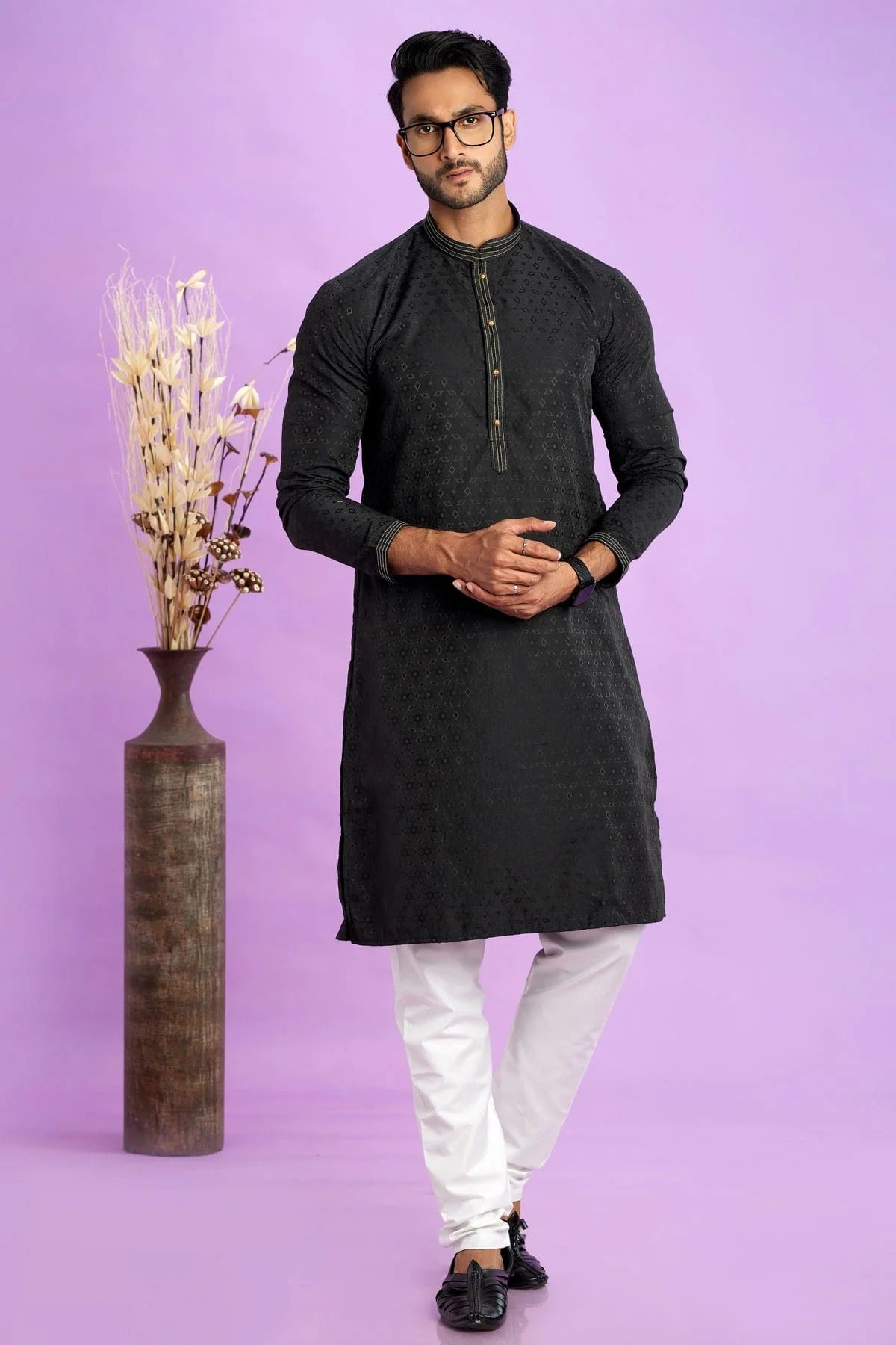 Black Colour Jacquard Art Silk Pintex Work Kurta Pajama KP1230208 A