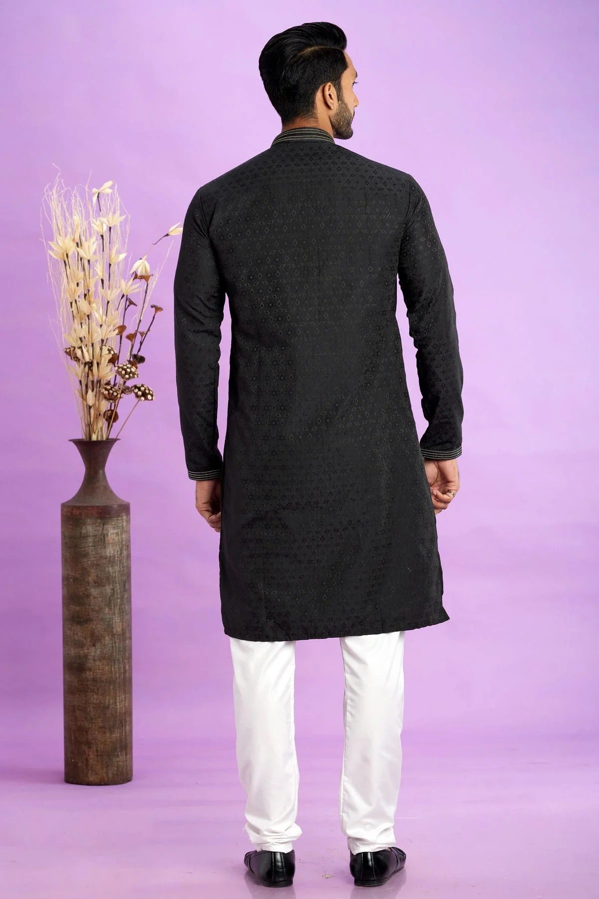 Black Colour Jacquard Art Silk Pintex Work Kurta Pajama KP1230208 B
