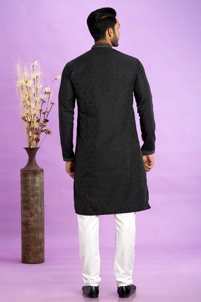 Black Colour Jacquard Art Silk Pintex Work Kurta Pajama KP1230208 B