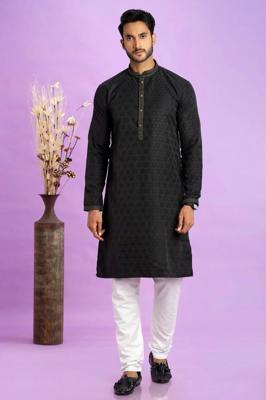 Black Colour Jacquard Art Silk Pintex Work Kurta Pajama KP1230208