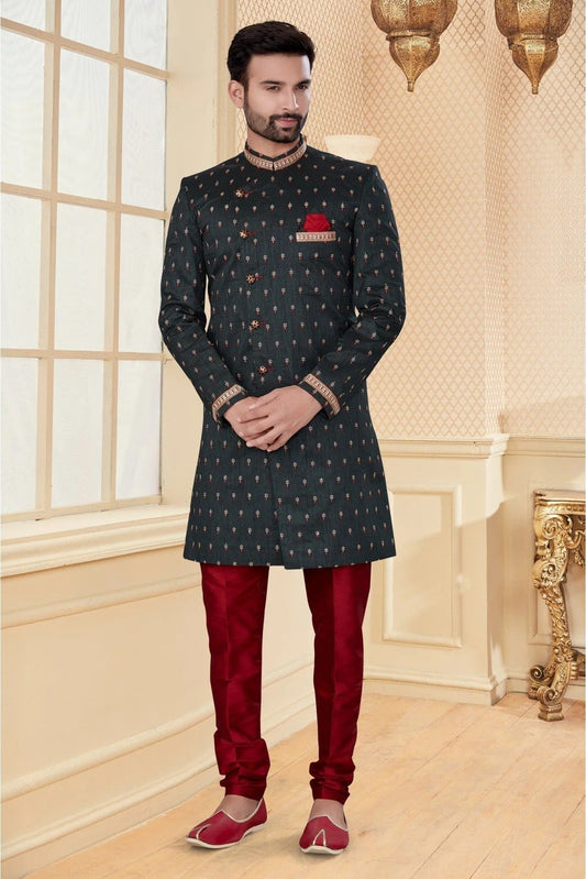 Black Colour Jacquard Sherwani SH1040258