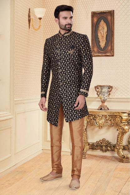 Black Colour Jacquard Sherwani SH1040264