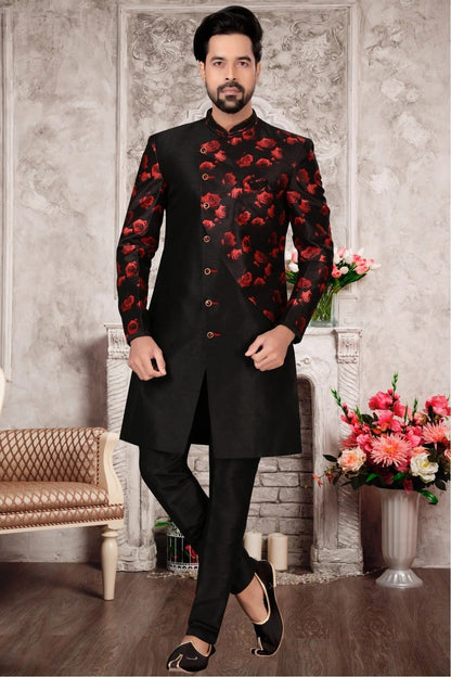 Black Colour Jacquard Sherwani SH1040306