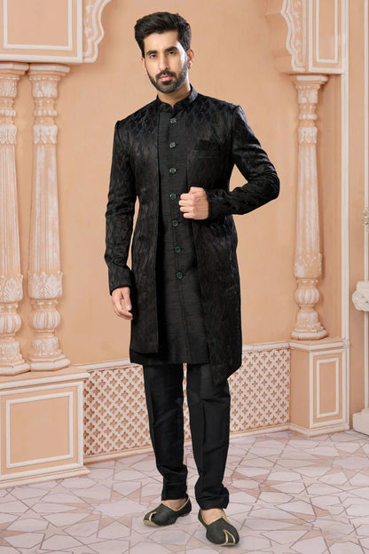 Black Colour Jacquard Sherwani SH1040553