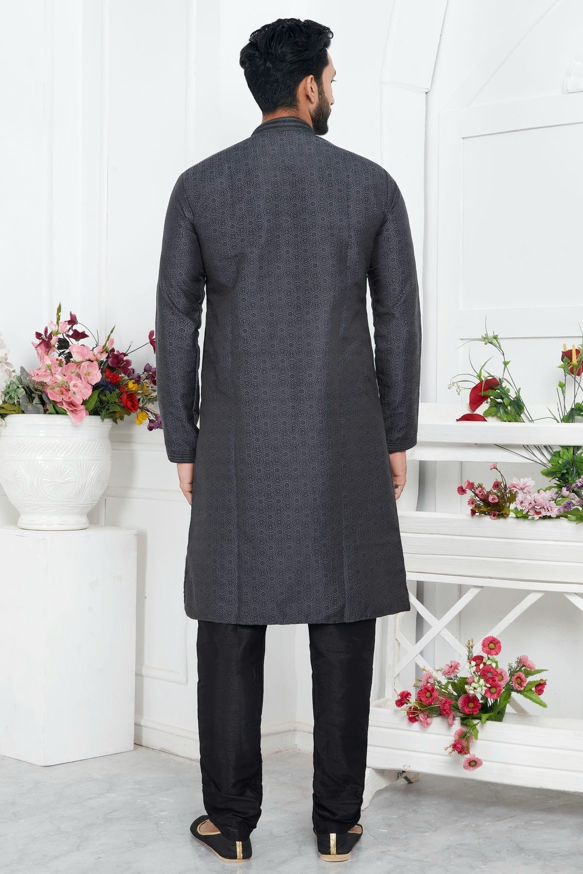 Black Colour Jacquard Silk Brocade Kurta Pajama KP1230223 B
