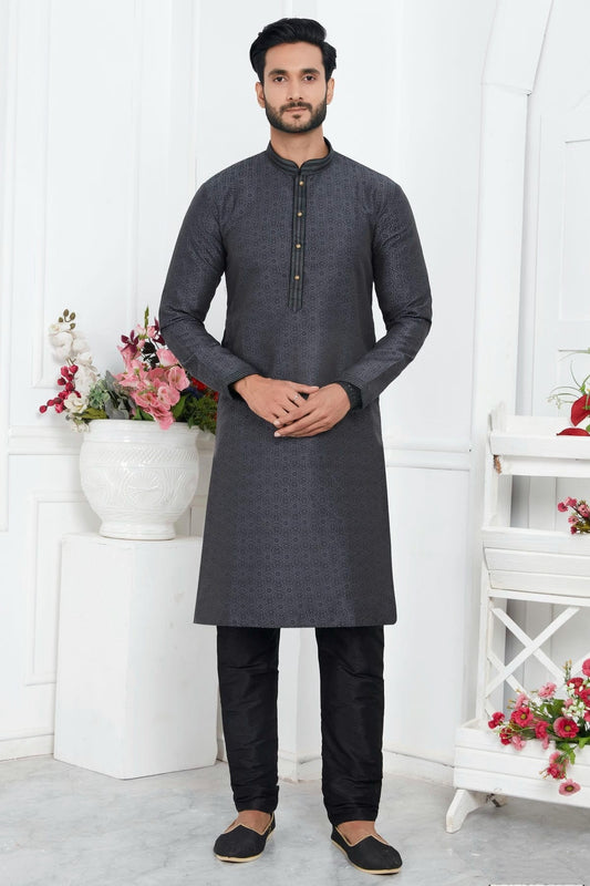 Black Colour Jacquard Silk Brocade Kurta Pajama KP1230223