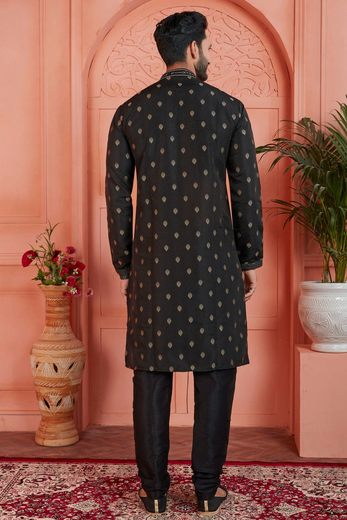 Black Colour Jacquard Silk Brocade Kurta Pajama KP1230241 B