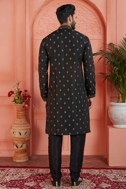 Black Colour Jacquard Silk Brocade Kurta Pajama KP1230241 B