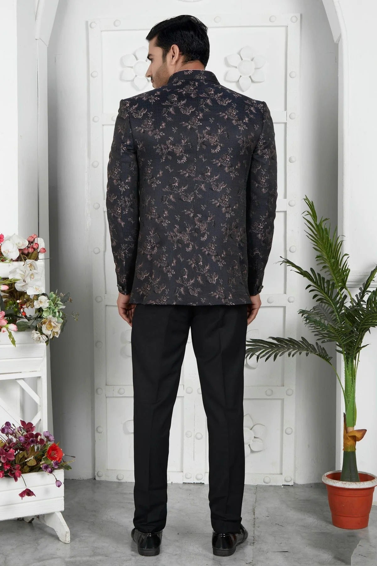 Black Colour Jacquard Silk Jodhpuri Jacket JP1230116 B