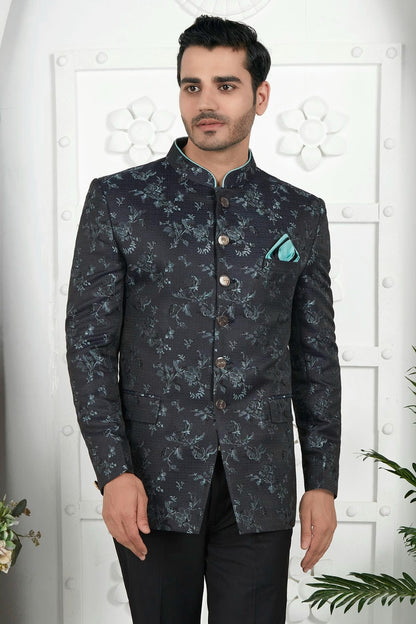 Black Colour Jacquard Silk Jodhpuri Jacket JP1230117 A
