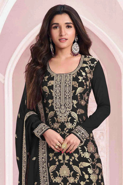 Black Colour Jacquard Viscose Pant Style Suit SM1140911 A
