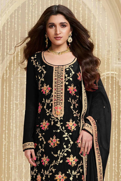 Black Colour Jacquard Viscose Straight Suit SM1140583 A
