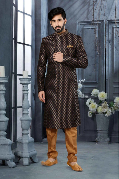Black Colour Jacquard Woven Sherwani SH1040341