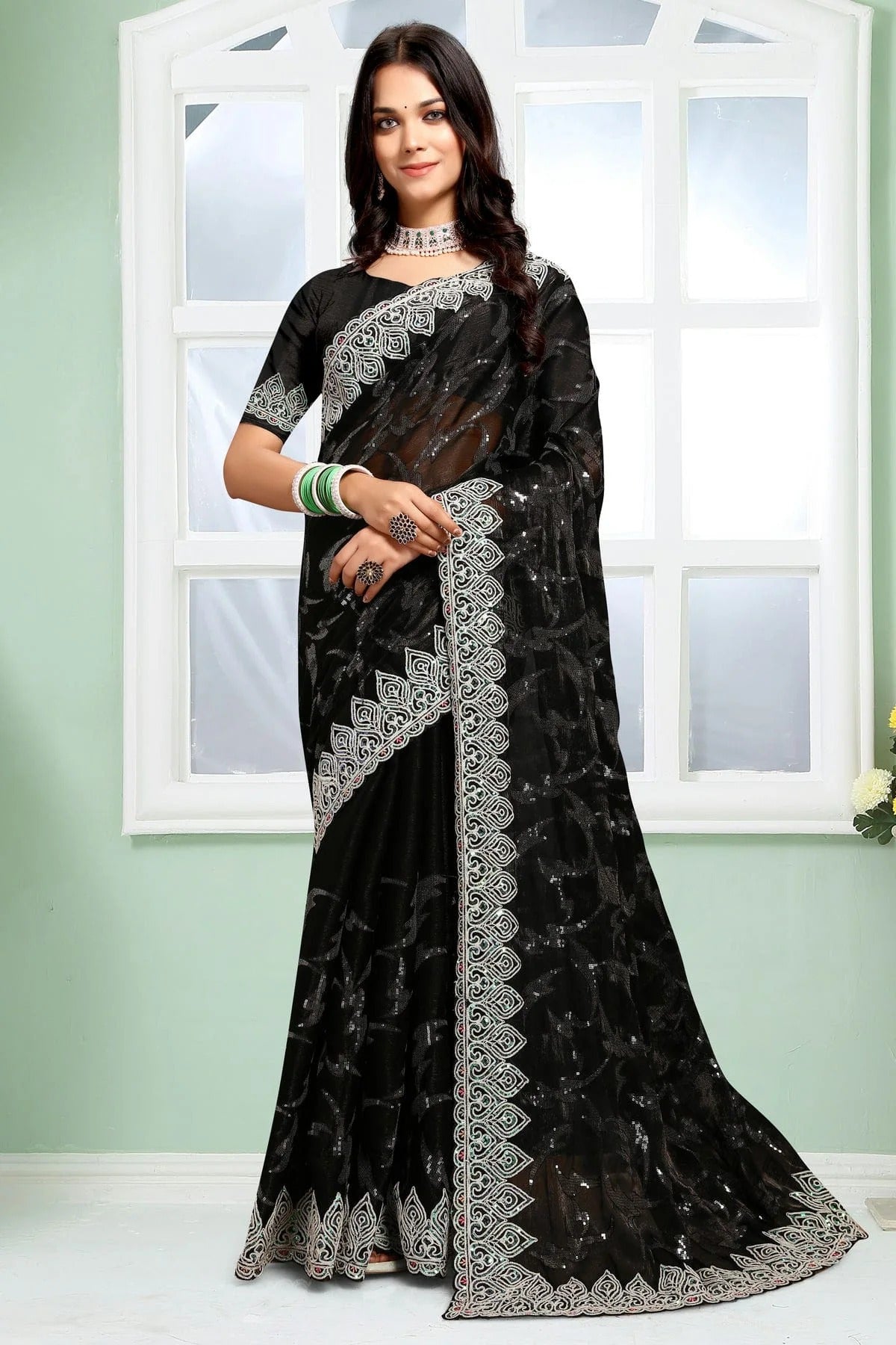 Black Colour Jimmy Choo Silk Designer Saree LC1121709