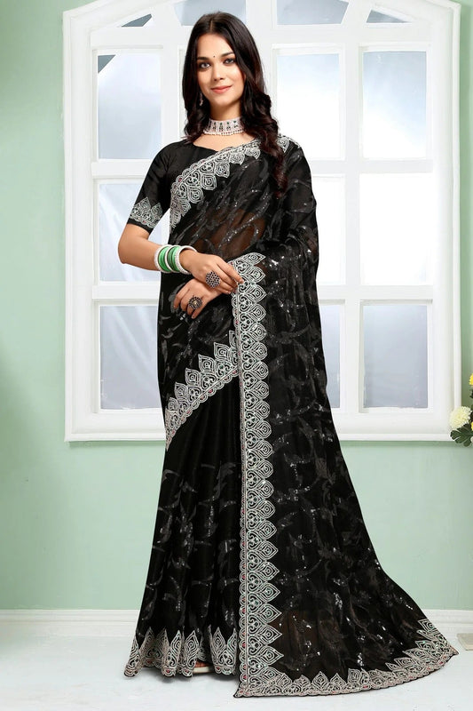 Black Colour Jimmy Choo Silk Designer Saree LC1121709