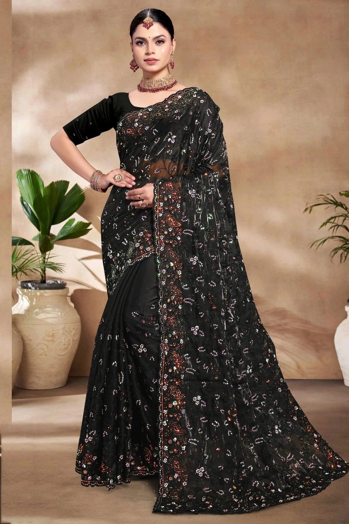 Black Colour Jimmy Choo Silk Designer Saree SD1091167