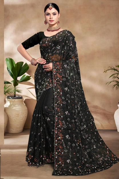 Black Colour Jimmy Choo Silk Designer Saree SD1091167