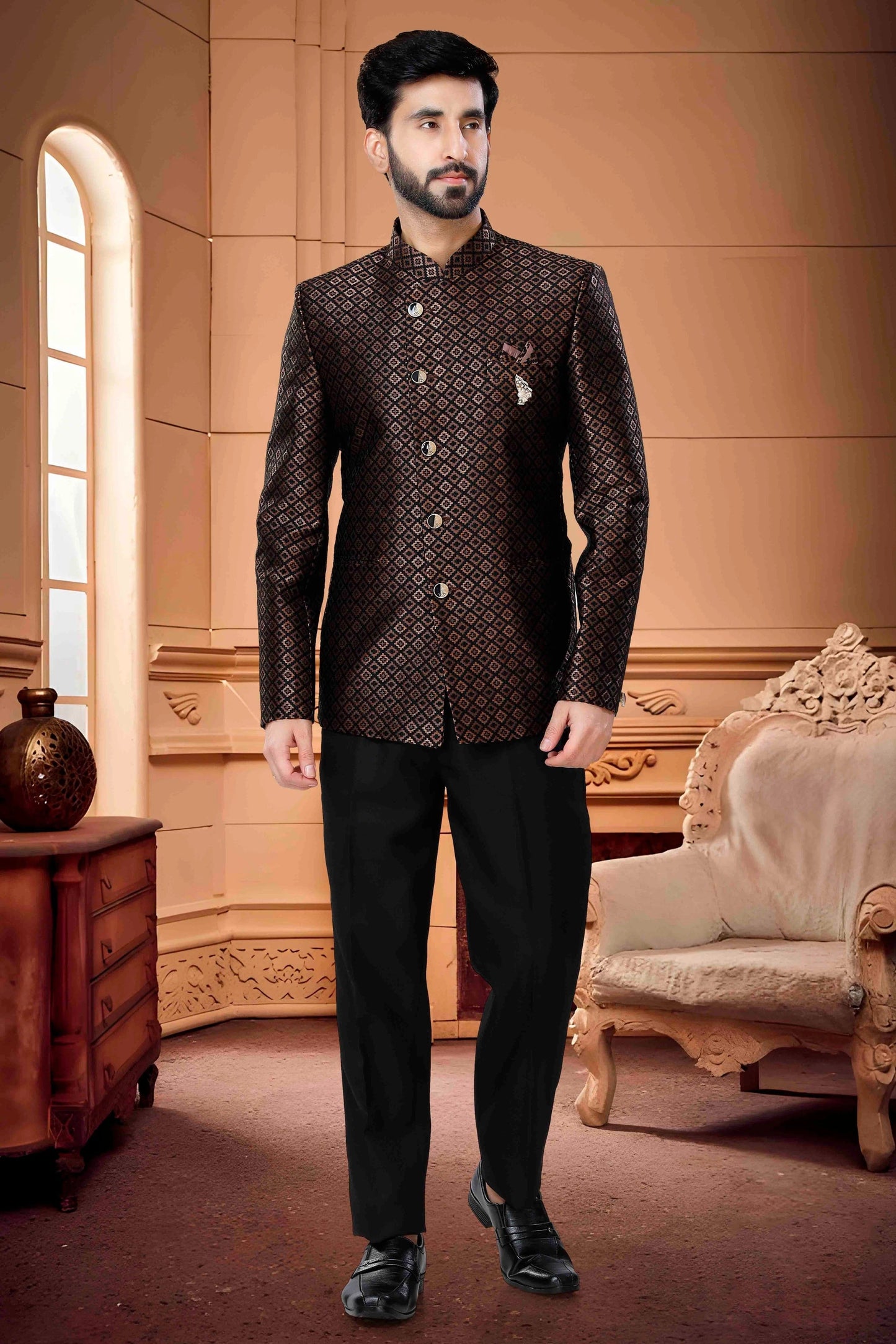 Black Colour Jodhpuri In Jacquard Fabric JP1130165