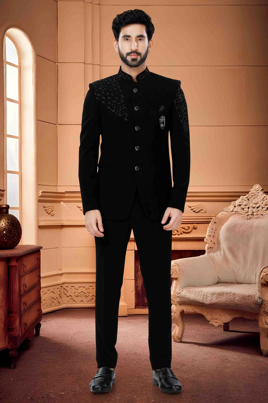 Black Colour Jodhpuri In Japanese Terry Rayon Fabric JP1130171