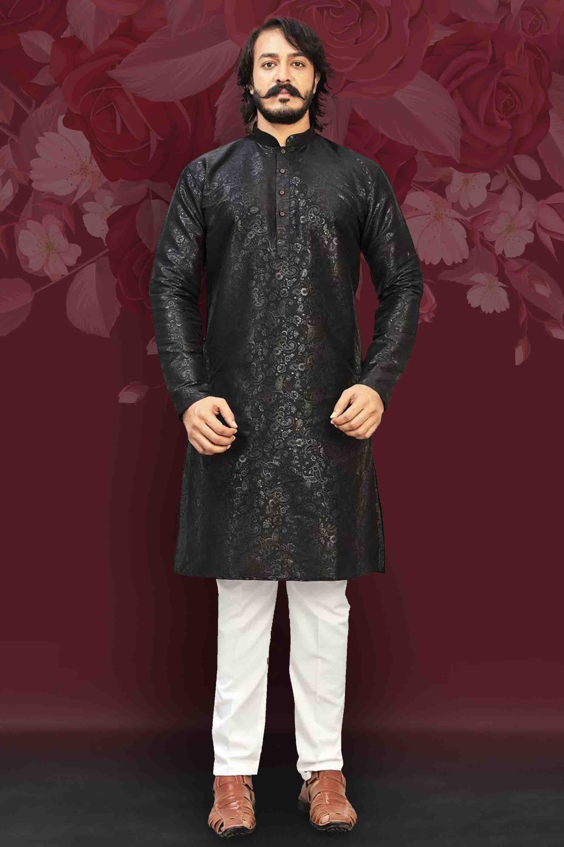 Black Colour Kurta Pajama In Art Silk KP1210010