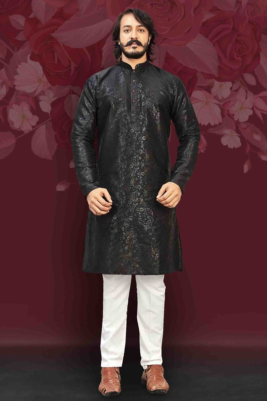 Black Colour Kurta Pajama In Art Silk KP1210010