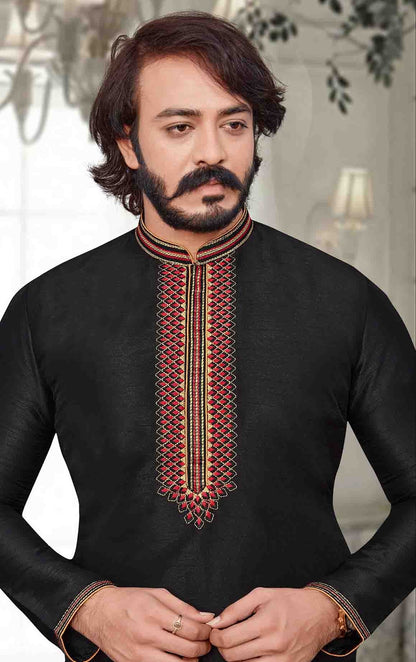 Black Colour Kurta Pajama In Art Silk KP1210085 A