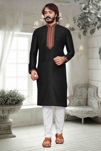 Black Colour Kurta Pajama In Art Silk KP1210085